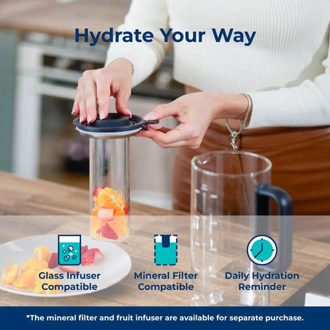 Person using Replacement Carafe for RO100ROPOT Lite Reverse Osmosis System Fits Perfectly, Easy Install, BPA Free, Dishwasher Safe