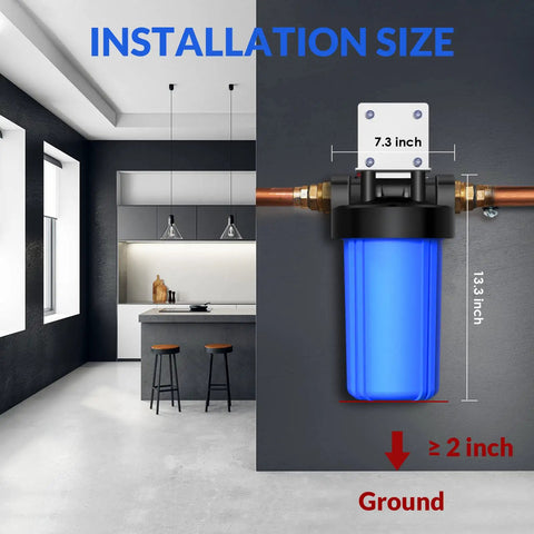 Whole House Water Filter Housing 10 Inch By 4.5 Inch For Sediment And Carbon Pre Filtration System installation size