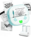 Bluetooth Sticker Printer Mini Portable Sticker Maker With 3 Roll Paper Inkless Thermal Printing For iPhone Notes And Journals DIY Crafts And Kids Gift On The Go, shown with printed stickers and included paper rolls.