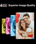 Dock Plus 4x6 Photo Printer For iPhone And Android displaying color print quality with 4PASS dye sublimation and couple photo.