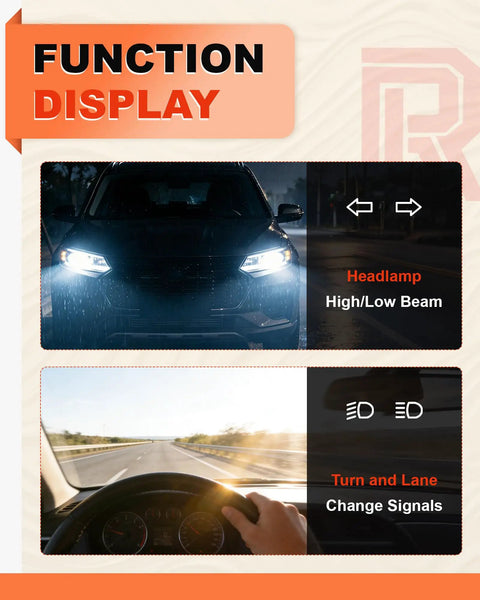 Function display showing headlamp high/low beam and turn signal features for Premium Straight Swap Turn Signal And Headlight Multi Function Switch For Chevy Cobalt Equinox Hhr G5.