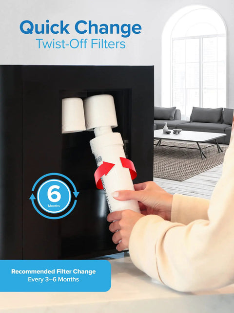 Person installing Sediment Water Cooler Filter Replacement For 300 To 700 Series No Fuss Twist On Install Keeps Rust Dust Contaminants Out Premium Quality 1 Count Compatible With Your Water Dispenser.