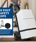 Powerful 1500W Motorized Stair Climbing Hand Truck Dolly Cart For Heavy Loads Up To 880 Lbs Ideal For Moving Furniture Appliances And Inventory Across Floors With Easy Control And Durable Construction, 10-foot safety rope on stair-climbing dolly