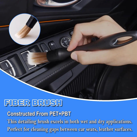 Using 7 Piece Must Have Car Detailing Brush Kit With Boar Hair Bristles Soft Fiber And Ultra Soft Detail Brushes on car console