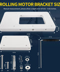 Quick Release Trolling Motor Mount Bracket For Ulterra Terrova PowerDrive V2 Riptide ST SP Deckhand 40 Electric Steer Mounting Plate 1854017 RTA 17 White No Fuss Quick Install Built Rock Solid showing dimensions and hardware