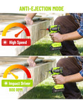 21V Cordless Impact Driver Kit With Brushless Motor One Quarter Inch Hex 230 Nm Torque 3300 RPM in use on wood deck
