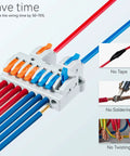Six Pack DIN Rail Terminal Blocks For DIY Wiring Inline Circuit Splice Connectors 28 12 AWG 2 In 8 Out insulated wire block with lever clamps