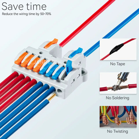 Six Pack DIN Rail Terminal Blocks For DIY Wiring Inline Circuit Splice Connectors 28 12 AWG 2 In 8 Out insulated wire block with lever clamps