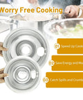 Hands holding Four Piece Chrome Electric Stove Drip Pans Set for GE Stoves, Includes 2 Six Inch and 2 Eight Inch Replacement Burner Drip Pans