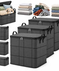Heavy Duty Foldable Storage Bins With Tight Lids Super Spacious For Winter Throws And Pillows, various sizes with easy-grip handles.