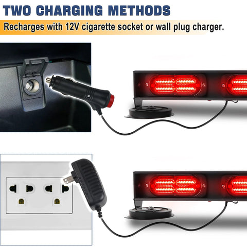 BELIFLY wireless tow light bar, front view; red LED brake/turn lights, magnetic base, 12V lighter plug, wall charger