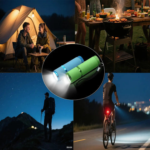 4 Pack Mini LED Flashlights With Straps, Aluminum Pocket Lights That Glow In The Dark for camping, hiking, and outdoor activities