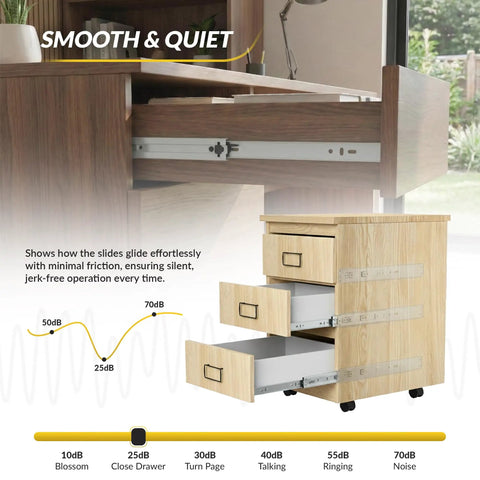 Smooth quiet operation of Heavy Duty Ball Bearing Side Mount Drawer Slides In Steel With Perma Brite Zinc Finish in a cabinet