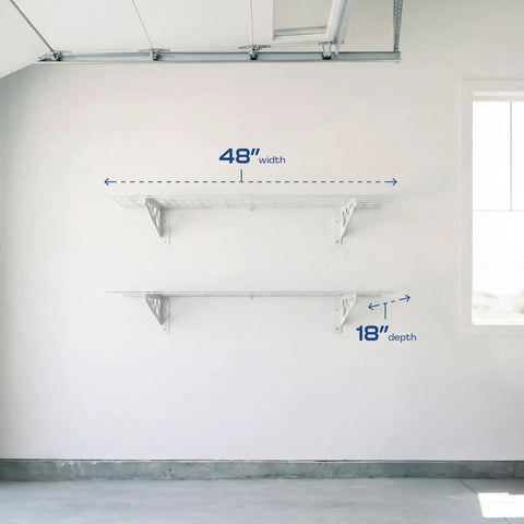 Heavy Duty White Steel Garage Wall Shelves 2 Pack, 18 X 48 Inch, 500 Lb Rock Solid Frame, Hammertone Coated Wire Shelving Rack For Effortless Home Organization And Storage
