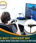3 Outlet Wall Extender Adapter T Shaped, UL Listed 3 Prong Grounded Power Tap, 125V 5A 1875W in use behind gaming setup