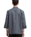 Men Professional Chef Coat Jacket Featuring Lightweight Breathable Fabric With Practical Sleeve Pocket And Sturdy Button Closure Pro Kitchen Workwear Uniform Jacket Designed Tough For The Daily Restaurant Grind - back view of gray chef coat