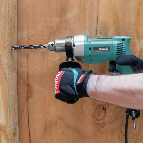 Person using Heavy Duty Half Inch Corded Drill With 6.5 Amp Motor And Variable Speed 0 To 550 RPM for wood drilling
