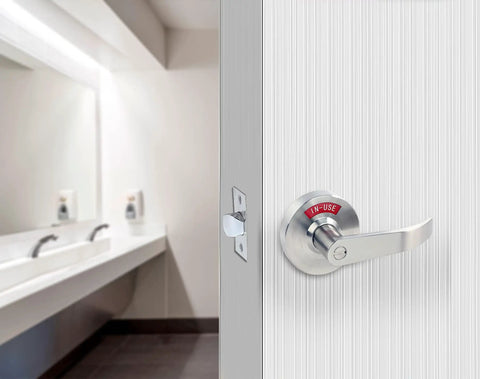 Extra Large Bathroom Privacy Lever Lock With In Use Or Vacant Indicator For Restrooms, ANSI Grade 2 Commercial Grade, silver lock