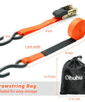 Heavy Duty Ratchet Tie Down Straps 8 Pack 15 Ft Each 500 Lb Load Capacity 1500 Lb Break Strength Cargo Straps For Moving Appliances Motorcycles And Gear Orange with black drawstring bag