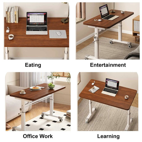 Height Adjustable Standing Desk For Home Office And Gaming Smooth Ergonomic Work Table With Dark Brown Finish in various uses.