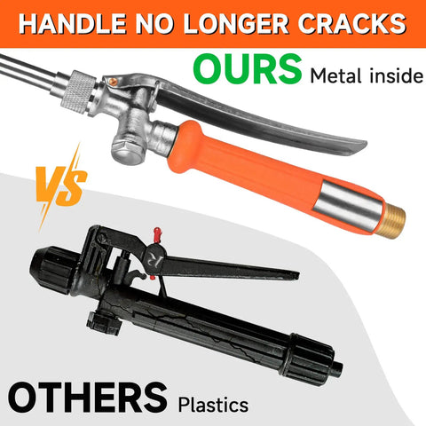 Comparison of metal and plastic sprayer wands; top features focus keyword: All Metal 44 Inch Replacement Sprayer Wand For Garden Hose With Brass Connector Brass Barb For Most Sprayer Hoses Stainless Steel Construction Rubber Grip Handle And Two Hose Clamps