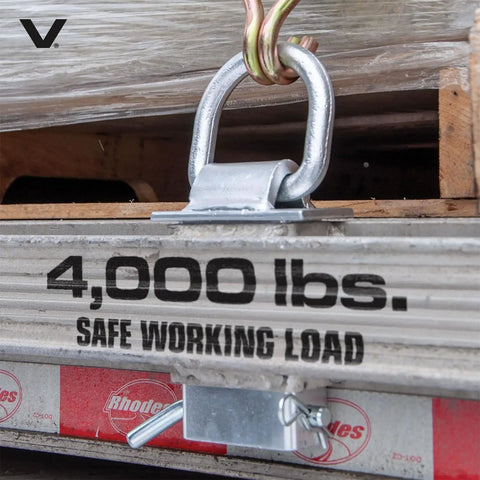 Silver Stake Pocket D Ring Assembly Set For Trailers, 4 Pack Covers Both Sides mounted on trailer with 4000 lbs. load