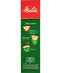 Back of Melitta coffee filter box showing brewing directions and steps.