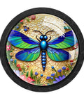 Round knob with colorful dragonfly design and floral background, part of Slick Black 4 Pack 35MM Cabinet Knobs for Kitchen Cabinets and Dressers.