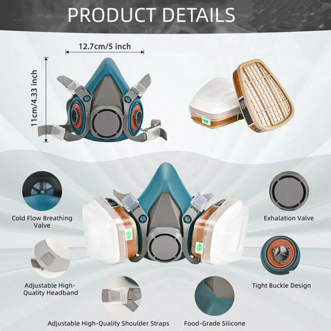Blue Reusable Half Face Mask for Painting, Polishing, Spraying, Sanding and Welding Soft Silicone Comfort Fit details