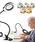 USB Clip On Handy Magnifier Lamp With 3.2 Inch Lens And 62 High CRI LEDs 10X Magnification for reading and tasks