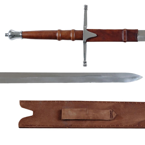 Braveheart William Wallace Replica Sword Double Edged Medieval Longsword With Stainless Steel Blade Metal Hilt And Leather Sheath