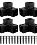 4 Pack 3 Way Right Angle Pergola Brackets With Black Powder Coat Finish For DIY Woodworking, Post Base Brackets For Gazebos And Patios, 3.6 By 3.6 Inch, Rock Solid Carbon Steel and included screws