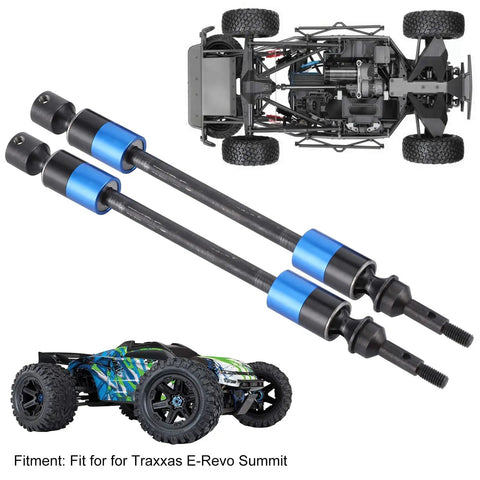 Beefy Hardened Steel Driveshaft Axles CVD Upgrade Kit shown with RC car model for heavy duty power transmission