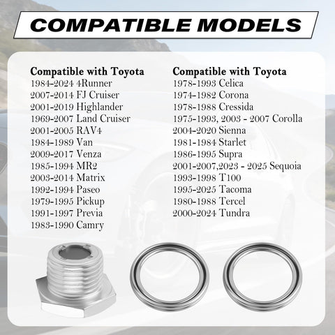 Rear Differential Drain Plug Kit With Two Washers Magnetic Drain Plug Replacement For OEM 90431 18057 compatibility list