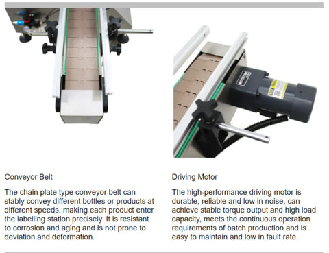 Conveyor belt and motor setup for Bulletproof Stainless Steel Desktop Auto Labeling Machine Slick Top And Side Applicator Heavy Duty Packaging Gear.