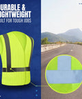High Visibility Neon Safety Vest With Universal Fit ANSI ISEA Class 2 Lightweight Sweat free Mesh close-up and full view