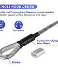Three Sixteenth Inch Wire Rope Zipline Cable 150 Foot Galvanized Steel Aircraft Cable with thimble and loop sleeve