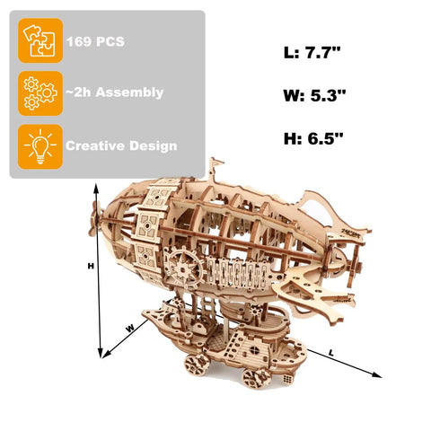 Steampunk Airship 3D Wooden Puzzle Kit With 169 Pieces For Teens And Adults A Dope STEM Brain Teaser And DIY Craft Buildable Model