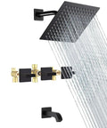 Matte Black 3 Handle Tub And Shower Faucet Set With Rainfall 8 Inch Shower Head Waterfall Tub Spout And Valve Trim Kit For Modern Bathroom Upgrade Featuring Touch Clean And Easy Calcium Removal
