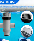Dual Split Hose Plunger Valve For Intex Above Ground Pools And Pumps Replacement Pool Part in front of a blue pool.