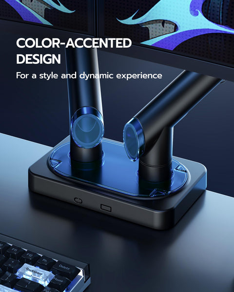 Heavy Duty Dual Monitor Arm For Ultrawide Screens 17 To 45 Inch Full Motion Tilt Swivel, color-accented base design.
