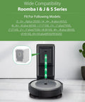 Image showing Roomba with Auto Dirt Disposal dock, highlighting compatibility with I, J, S9 series and models like I7 Plus, J7.