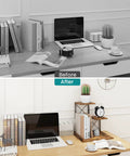 Compact Desk Shelf Organizer Three Tier Storage Riser For Small Desks Rustic Brown Black Finish Keeps Your Space Clean And Tidy
