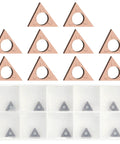 Built Damn Tough Triangle C Angle Cutter Heads Compatible With Pneumatic Chamfering Machines Featuring Real Deal Carbide Tungsten Steel Blades in storage case.