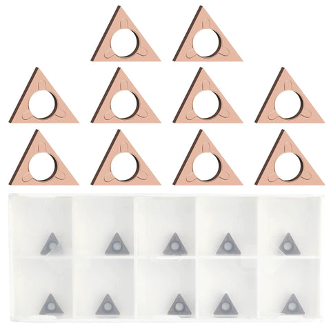 Built Damn Tough Triangle C Angle Cutter Heads Compatible With Pneumatic Chamfering Machines Featuring Real Deal Carbide Tungsten Steel Blades in storage case.