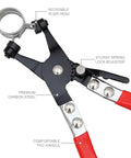 Pro Grade Hose Clamp Pliers With Swivel Flat Band Heavy Duty Repair Tool showing rotatable plier head and PVC handle