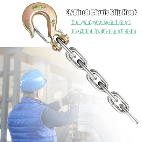 Heavy Duty Clevis Slip Hook With Safety Latch Three Eighths Inch For Grade 70 Transport Chain 4 Pack in action