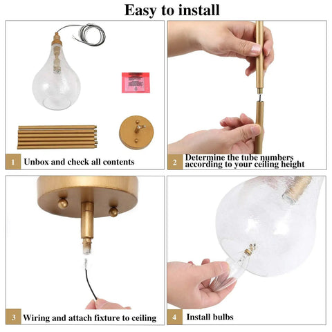 Gold Glass Pendant Light For Kitchen Island, Bedroom, Dining Room, Entryway, Sink, And Breakfast Nook With Seeded Teardrop Shade And Open Center, Luxury Modern Gold Finish, Easy Bulb Replacement, Warm Ambient Glow