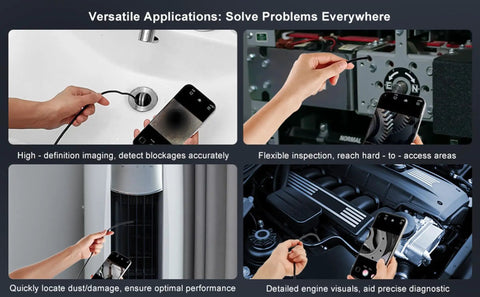 8mm Endoscope Camera With 1920P HD View, Eight Adjustable LED Lights, IP67 Waterproof Borescope, 16.4ft Semi-Rigid Cable For Android And iOS, Perfect For Snaking Through Tight Spots And Dark Corners used in sink, engine, and vent inspections