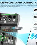 4 Channel DJ Mixer With USB Bluetooth And Computer Playback showing USB Bluetooth connection details